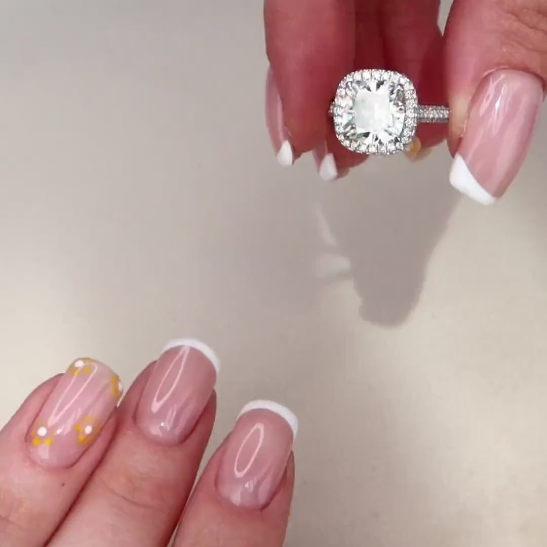 4.0 CT Cushion Halo Pave Moissanite Engagement Ring